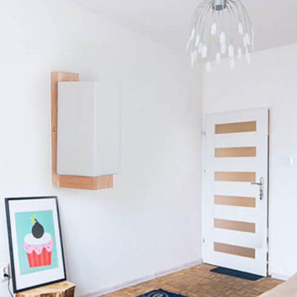 Contemporary Clear Glass & Wood Square Wall Sconce for Living Room