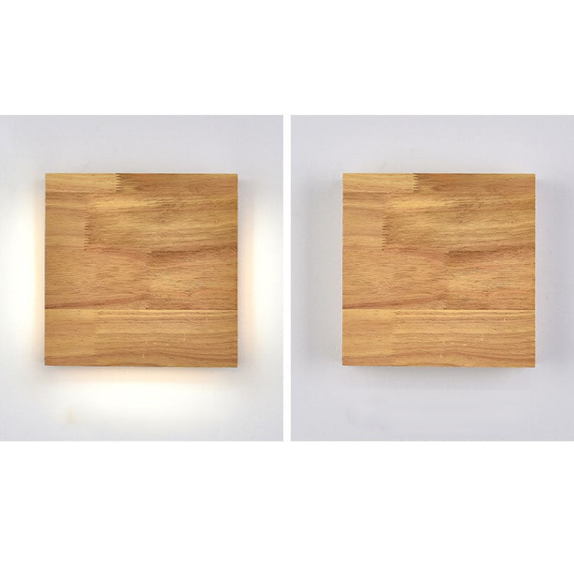 Wabi-Sabi Natural Wood Rectangular LED Wall Sconce for Rustic Decor