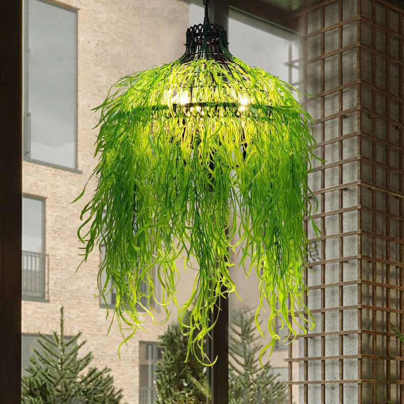 Elegant Green Leaf 3-Light Metal Chandelier for Dining & Living Room