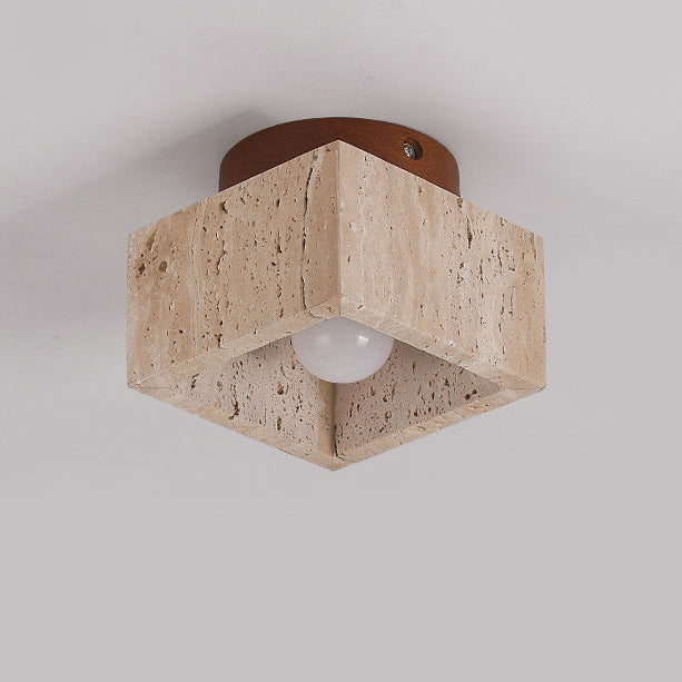 Wabi-Sabi Yellow Travertine Column Semi-Flush Light for Rustic Spaces