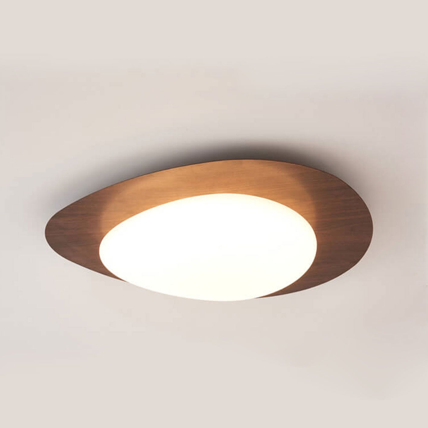 Nordic Oak Wood Grain Pebble LED Flush Mount Light for Living Room