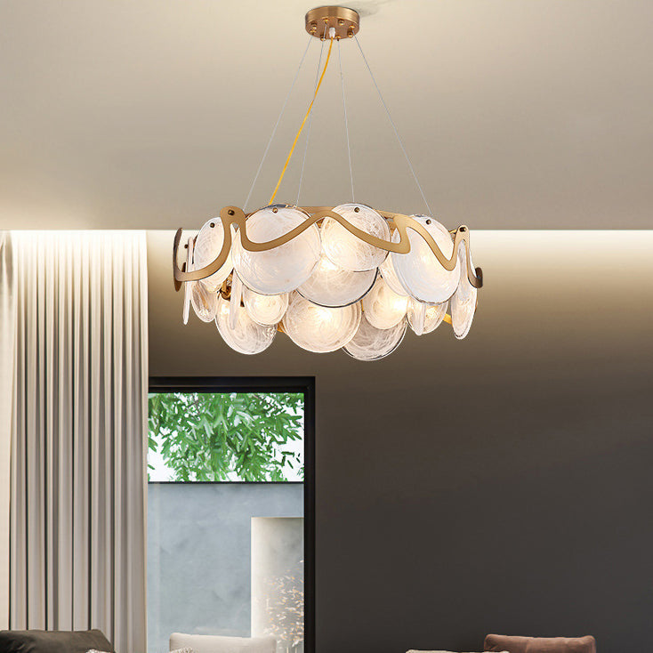 Modern Gold Finish Glass Cloud Texture Chandelier for Living Room 8/10 Lights