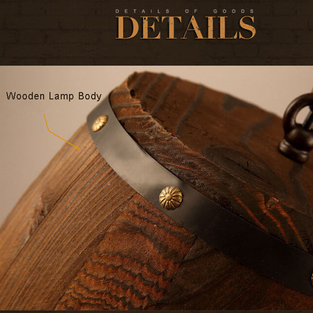 Rustic Round Iron & Wood Wine Barrel 1-Light Pendant for Dining Room