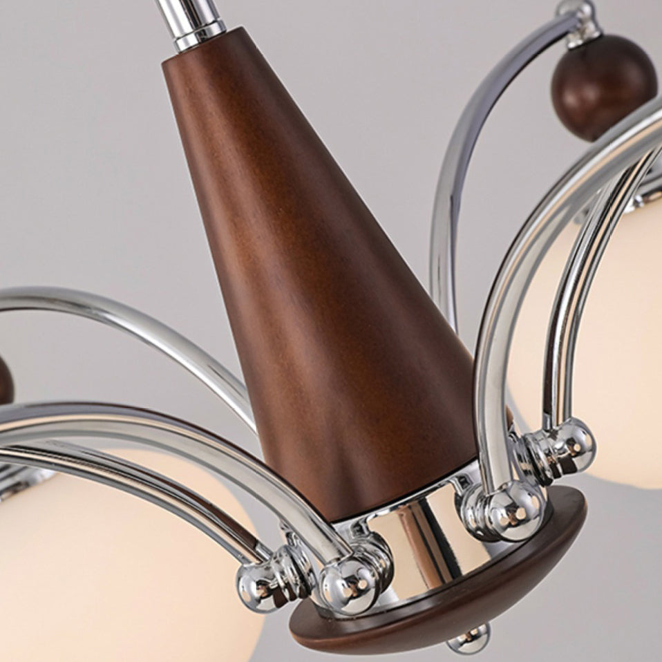 Modern Wood and Glass Round Chandelier for Living Room, 3/5/6/8 Lights