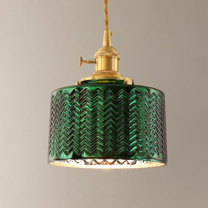 Vintage Green Brass Glass Chandelier Pendant Light for Kitchen Island