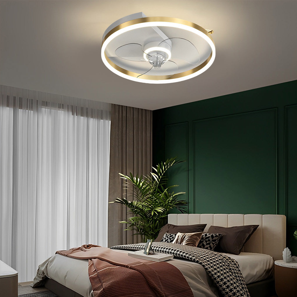 Modern White Bladeless LED Ceiling Fan with Mute Function for Living Room