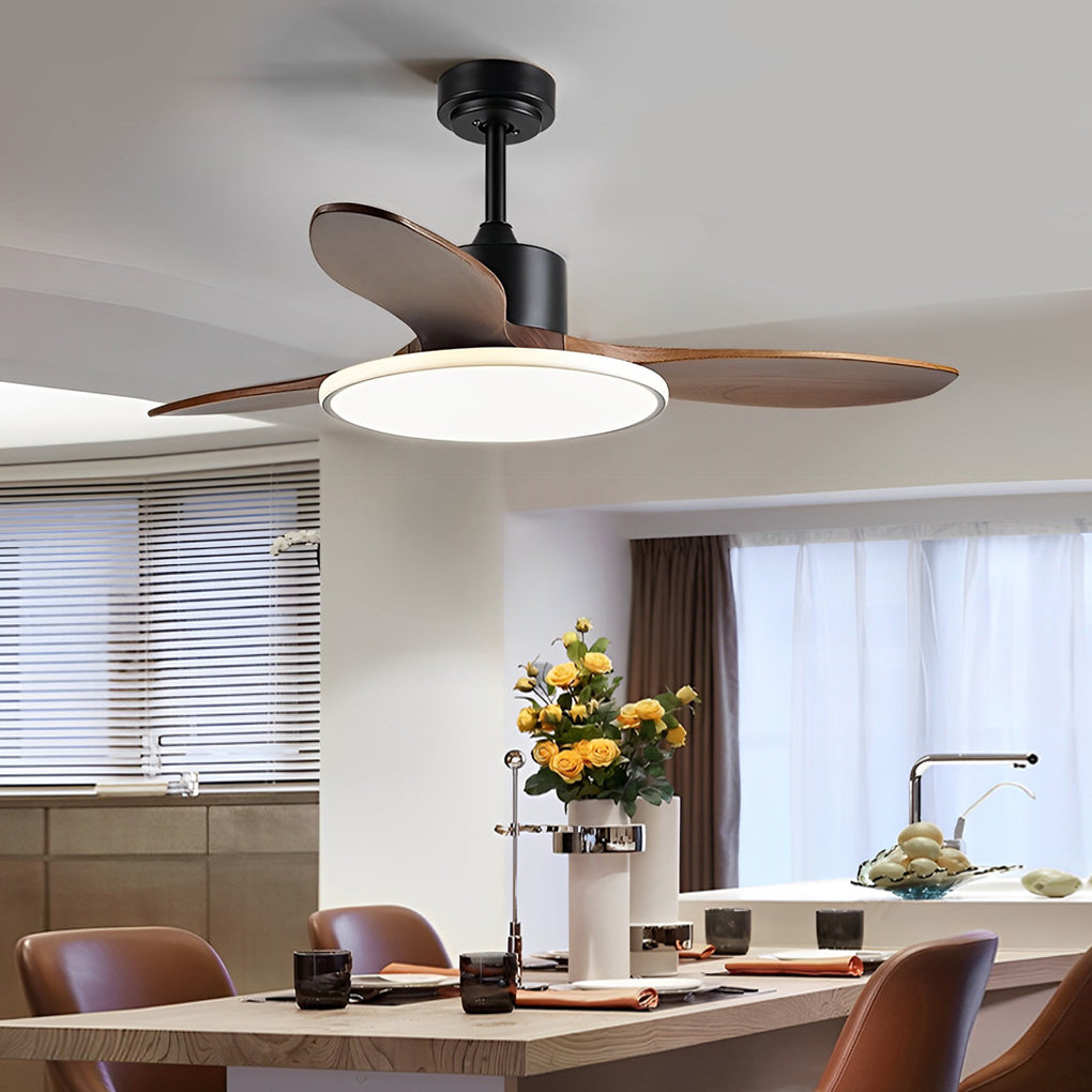 Nordic Wooden LED Ceiling Fan Light with Remote - 3 Step Dimming, Modern
