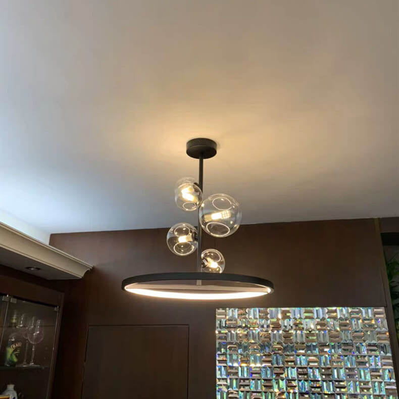 Modern Nordic Clear Glass Round Bubble 5-Light Chandelier for Dining Room