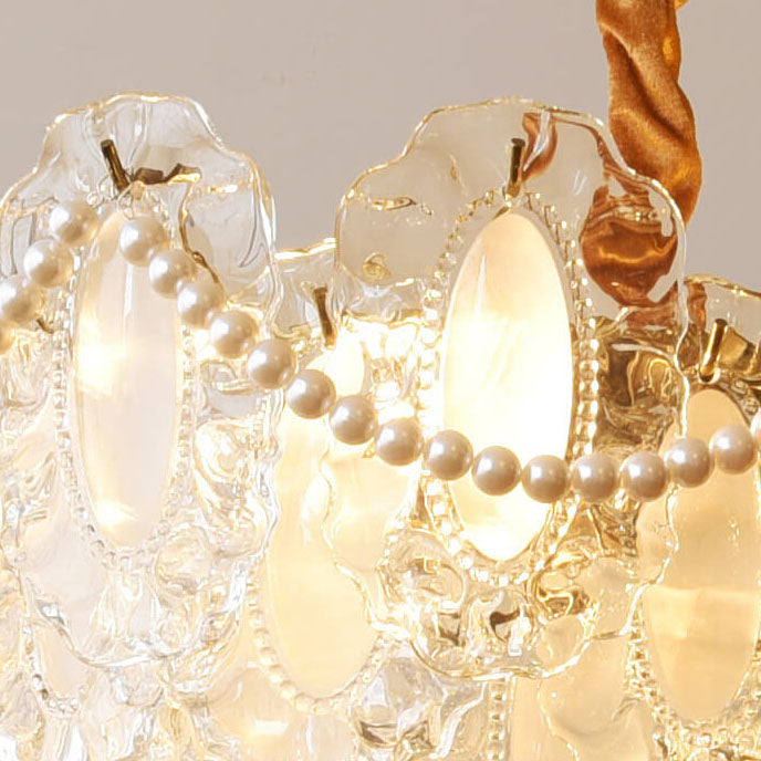 Elegant French Rectangular Pearl Iron Glass 8-Light Chandelier for Living Room
