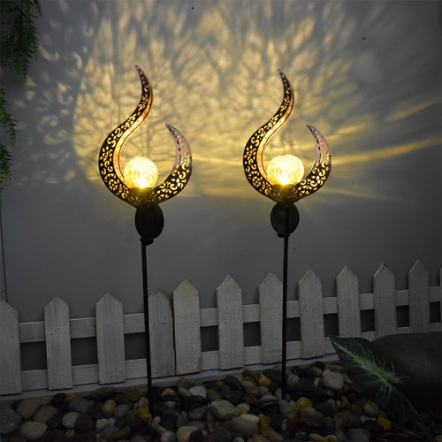 Artistic Solar Garden Light with Hollow Moon & Sun Flame Iron Design