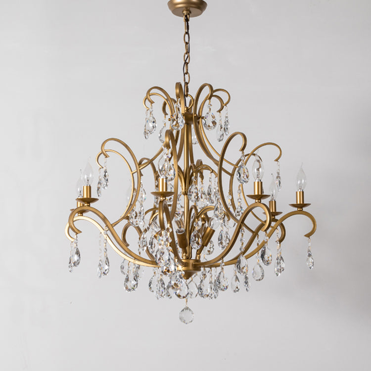 Classic French Crystal Candelabra Iron Chandelier for Living Room Elegance