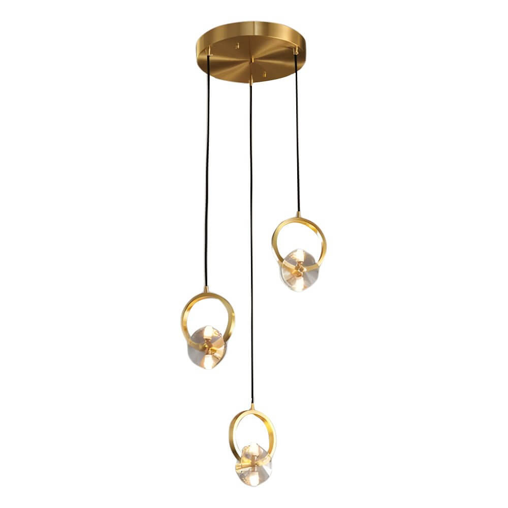 Modern Round Copper Crystal LED Pendant Light for Dining Room & Living Room