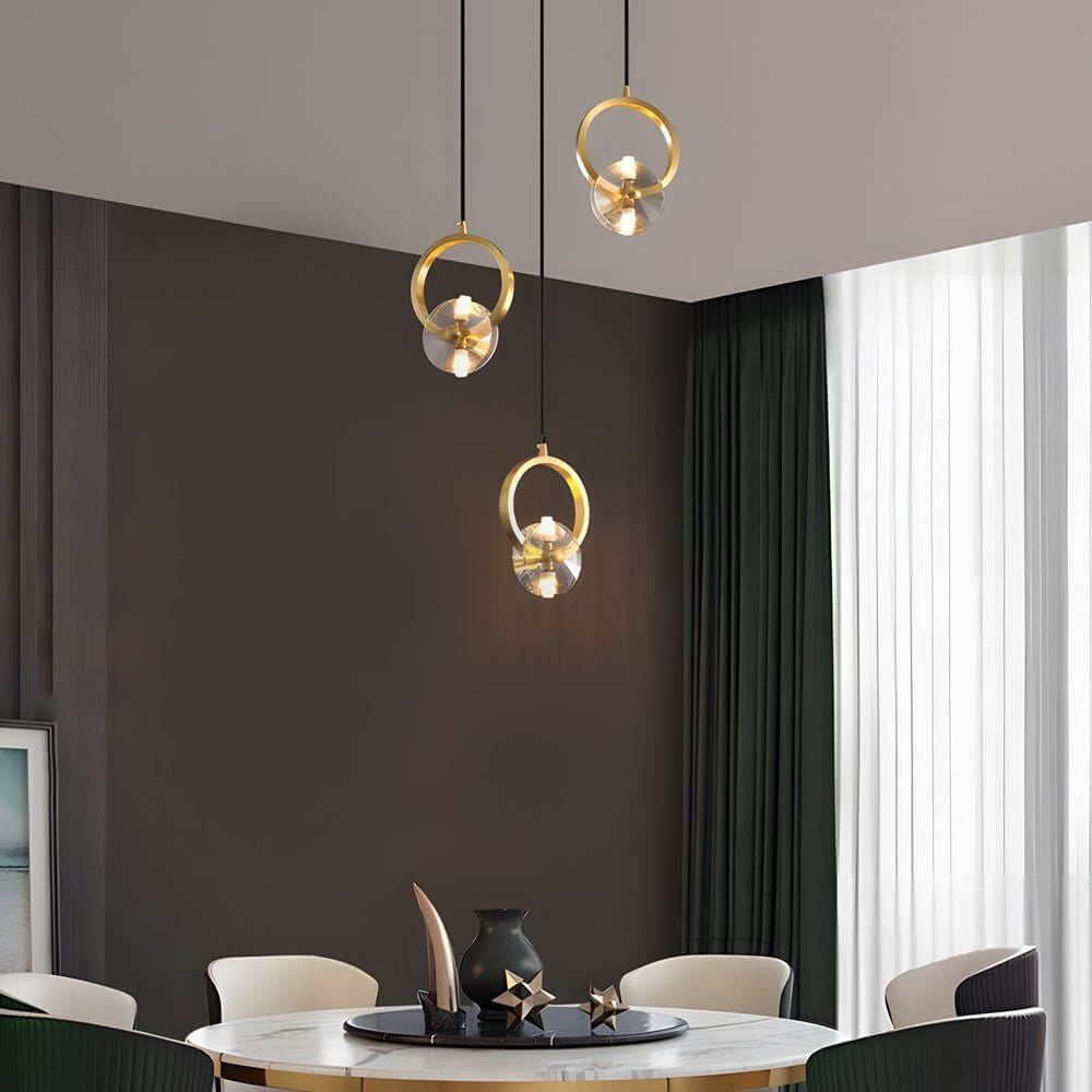 Modern Round Copper Crystal LED Pendant Light for Dining Room & Living Room