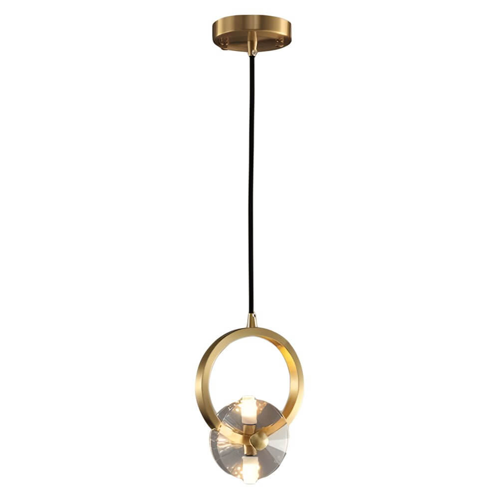 Modern Round Copper Crystal LED Pendant Light for Dining Room & Living Room