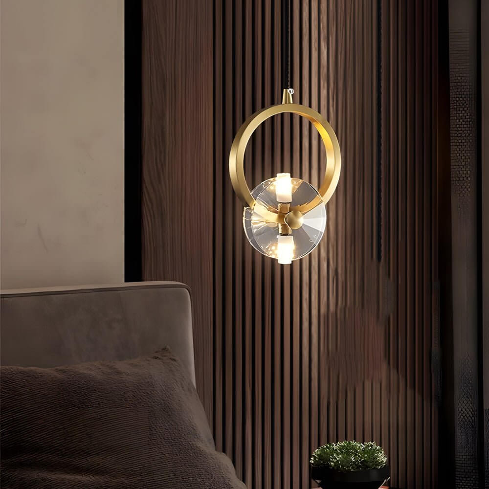 Modern Round Copper Crystal LED Pendant Light for Dining Room & Living Room