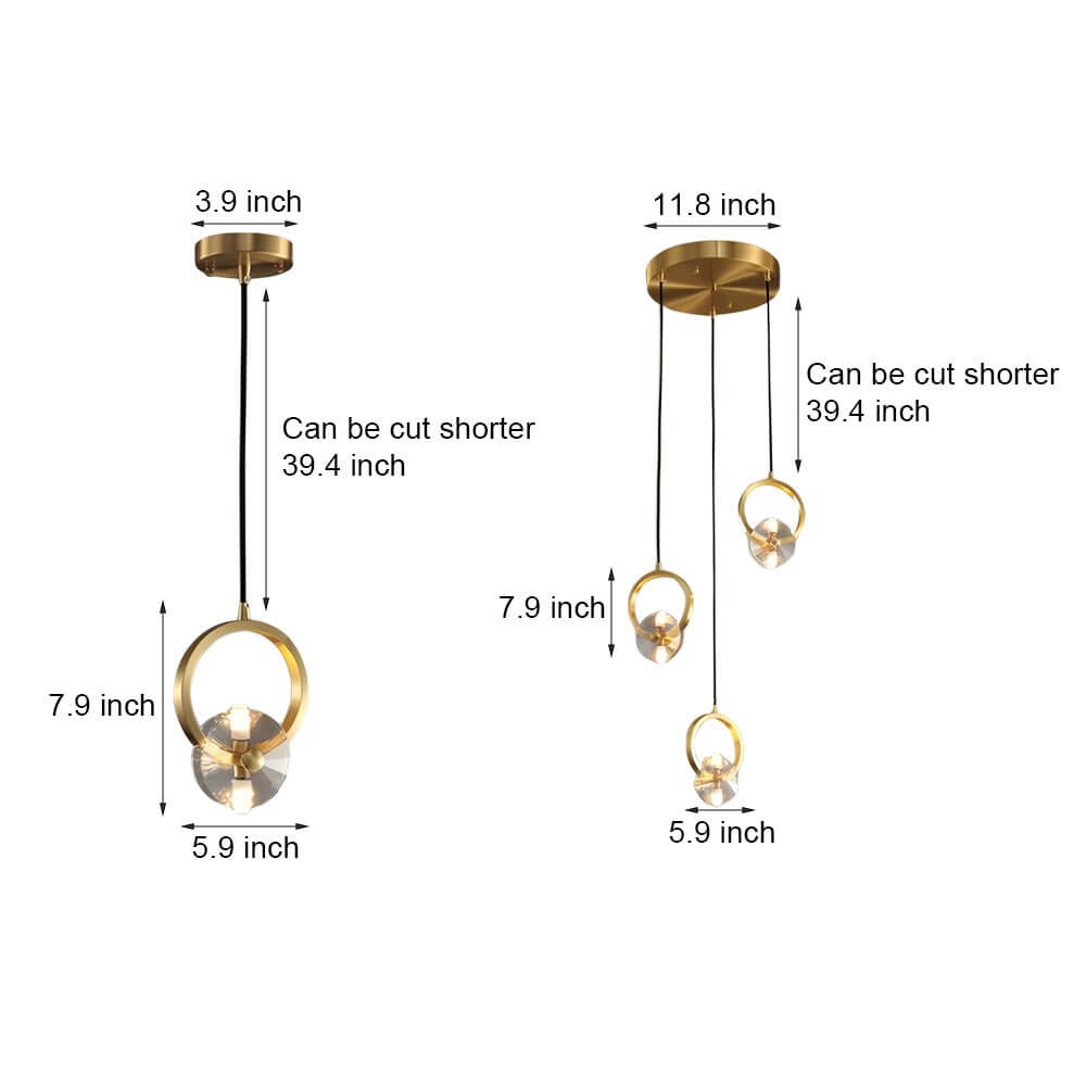 Modern Round Copper Crystal LED Pendant Light for Dining Room & Living Room