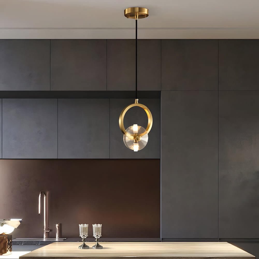 Modern Round Copper Crystal LED Pendant Light for Dining Room & Living Room