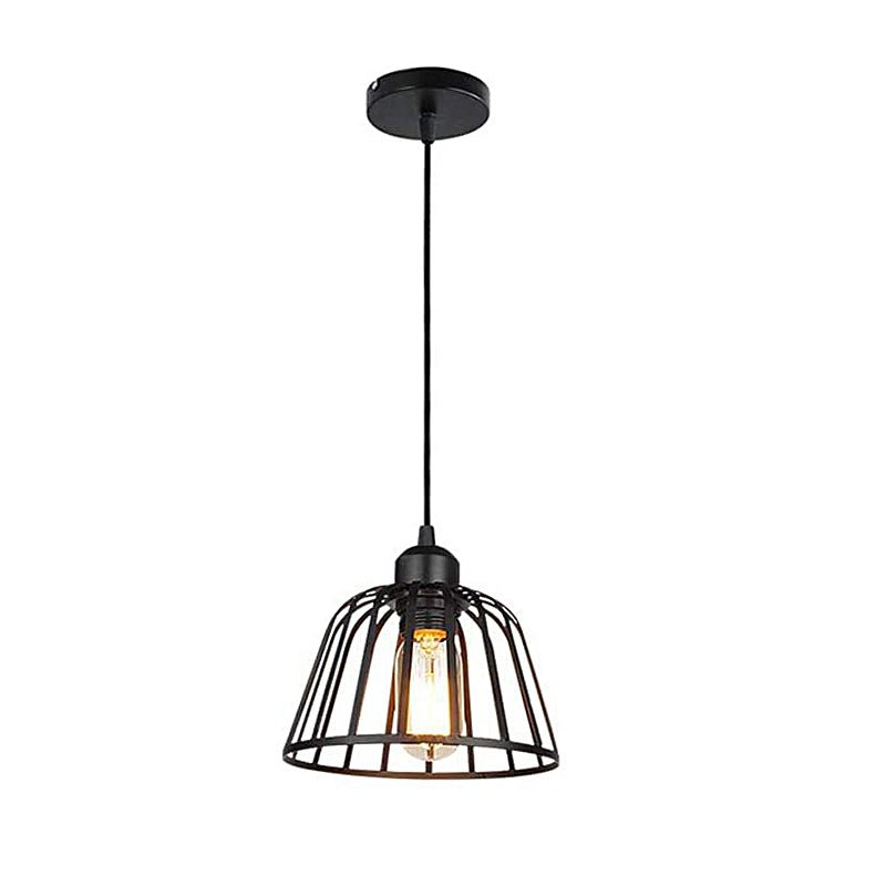 Black Iron Cage LED Chandelier – Industrial Retro Light for Dining Room