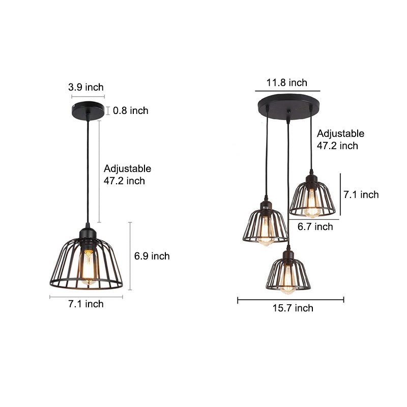 Black Iron Cage LED Chandelier – Industrial Retro Light for Dining Room