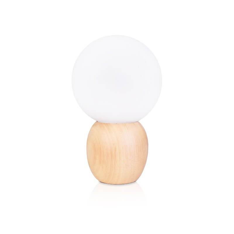 Nordic Style Solid Wood and Milk White Glass Orb 1-Light Table Lamp for Living Room