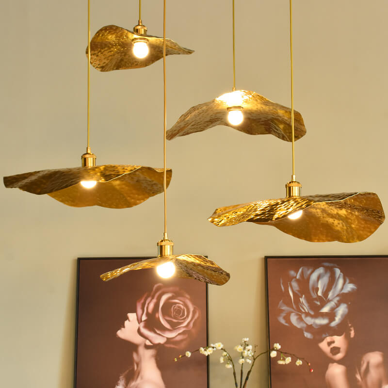 Elegant Golden Bronze Lotus Leaf Pendant Light for Modern Living Spaces