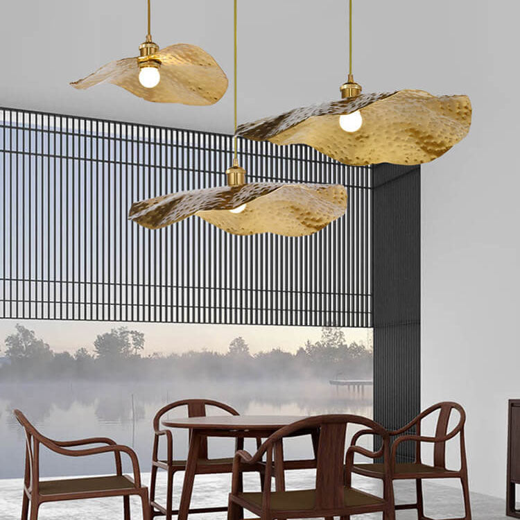 Elegant Golden Bronze Lotus Leaf Pendant Light for Modern Living Spaces