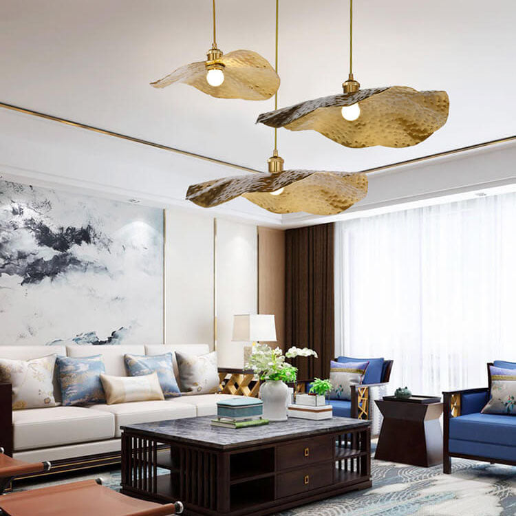 Elegant Golden Bronze Lotus Leaf Pendant Light for Modern Living Spaces