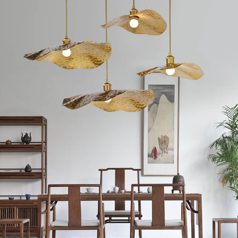 Elegant Golden Bronze Lotus Leaf Pendant Light for Modern Living Spaces