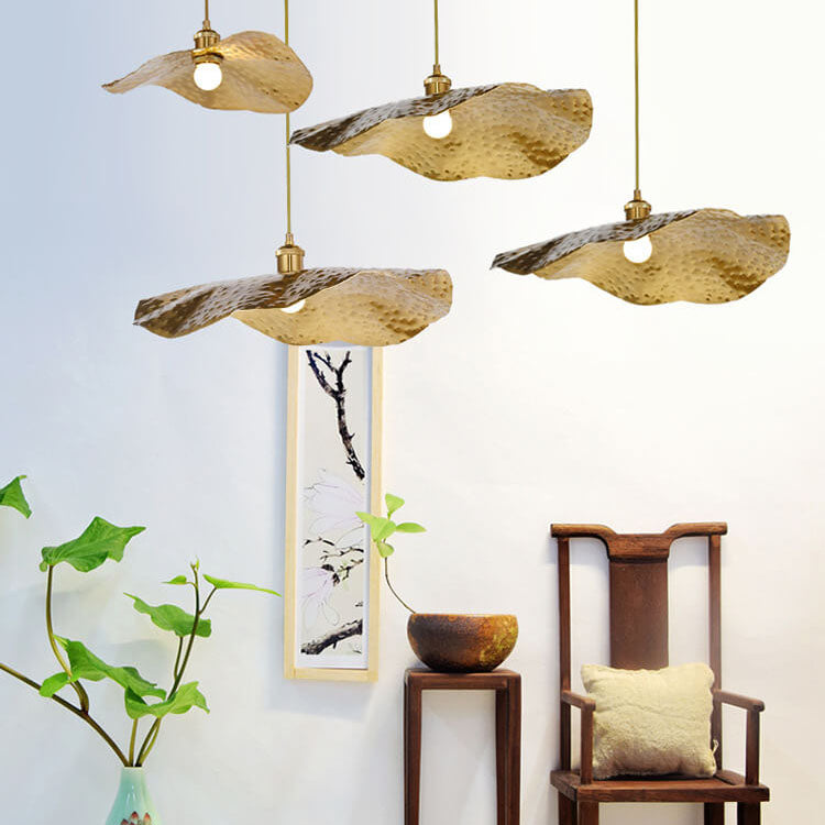 Elegant Golden Bronze Lotus Leaf Pendant Light for Modern Living Spaces