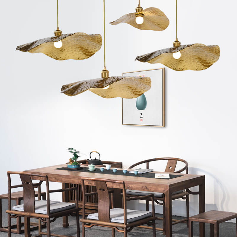 Elegant Golden Bronze Lotus Leaf Pendant Light for Modern Living Spaces