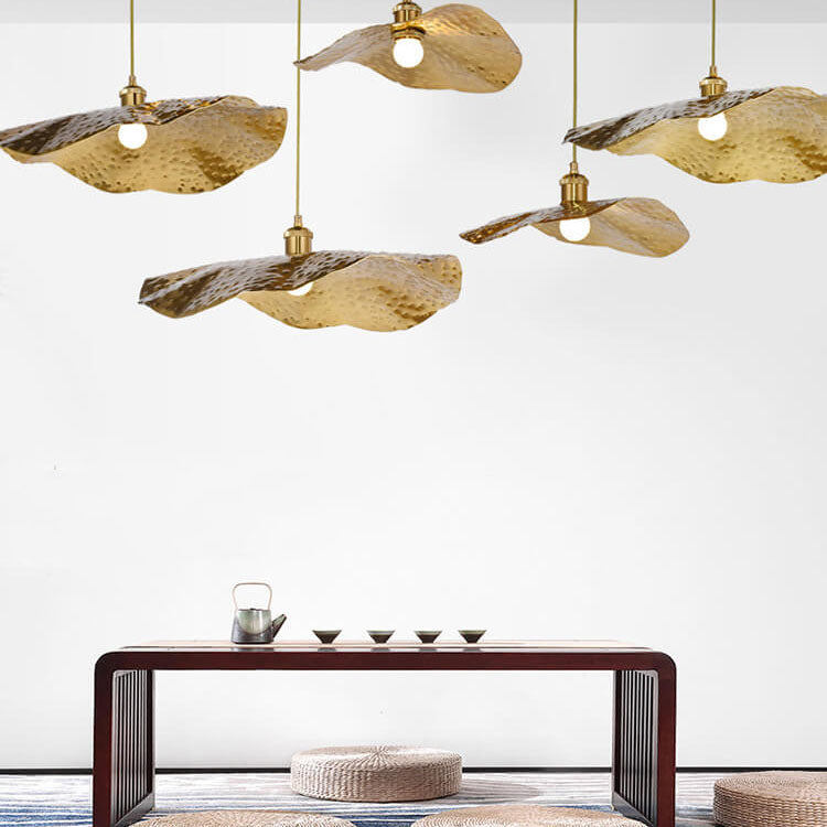 Elegant Golden Bronze Lotus Leaf Pendant Light for Modern Living Spaces