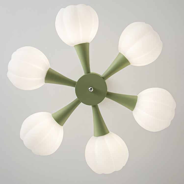 Minimalist Cream Iron & Glass Flower Chandelier for Living Room 4/6 Light