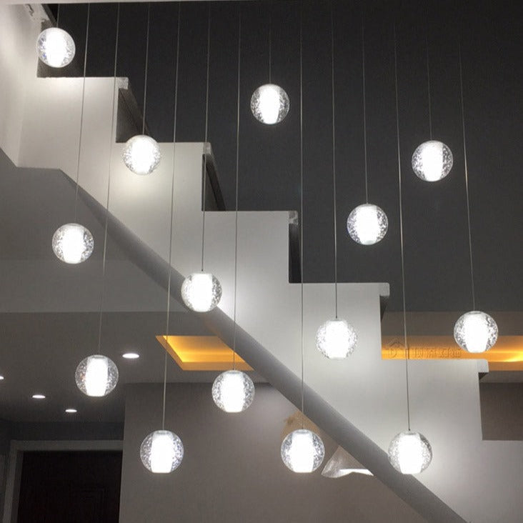 Modern Crystal Orb LED Chandelier Pendant for Luxurious Staircase Decor