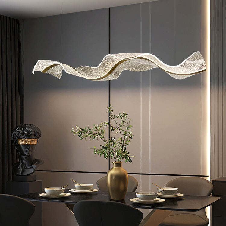 Modern Acrylic LED Island Chandelier | Rectangle Wave Design for Dining Room