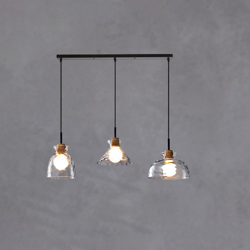 Scandinavian Clear Rippled Glass Pendant Light for Kitchen or Dining Room