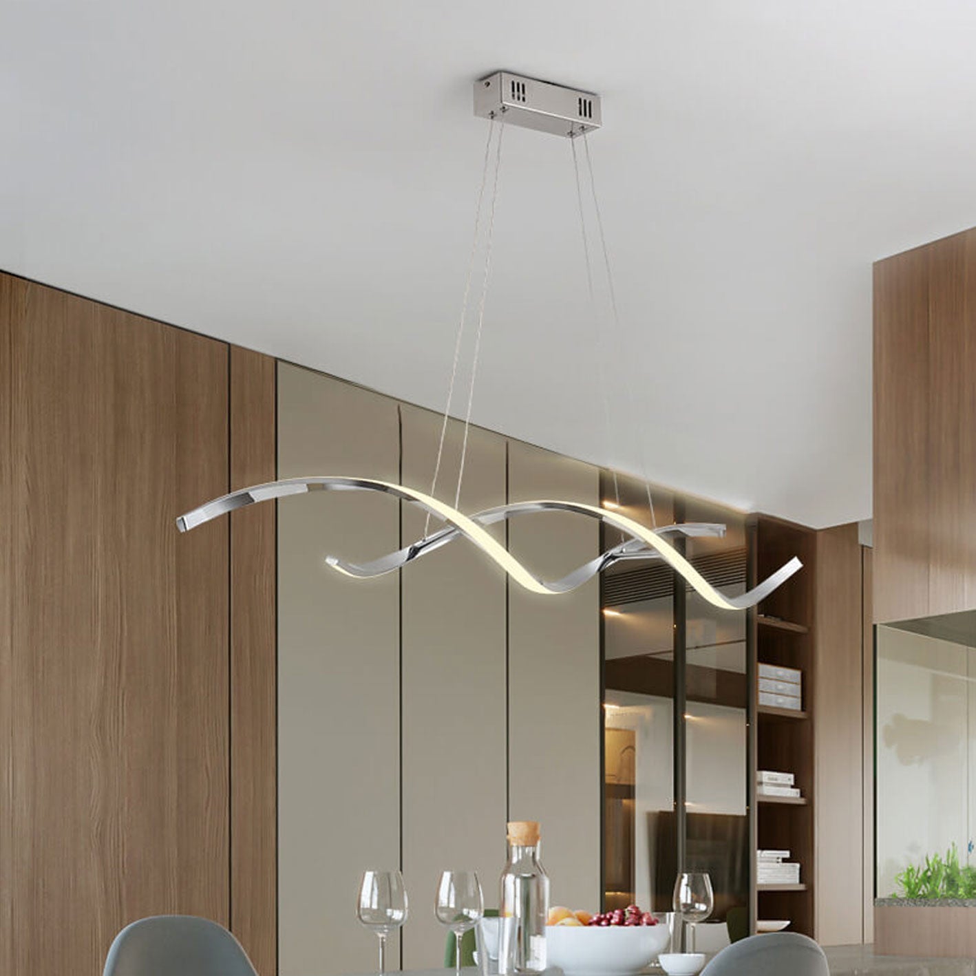 Sleek Modern Minimalist LED Chandelier Pendant Light for Kitchen Island