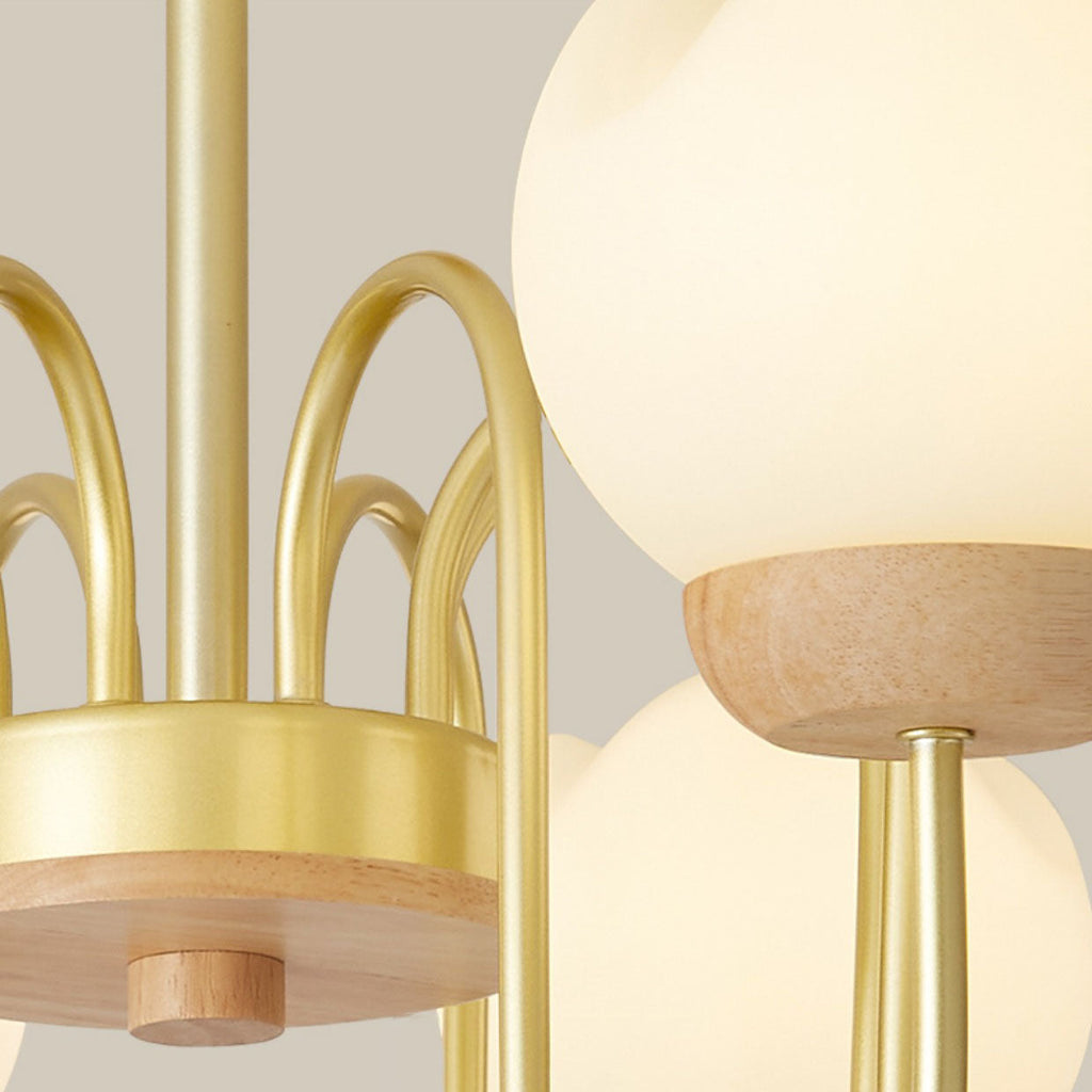 Modern Floral Metal and Rubberwood Chandelier Light for Living Room