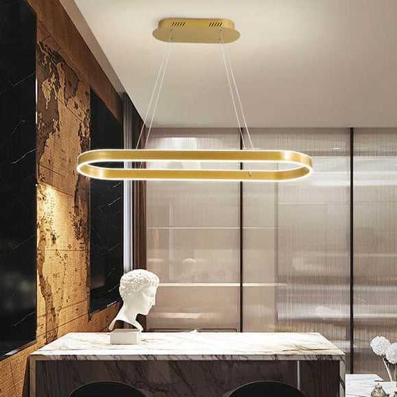 Sleek Oval Aluminum LED Chandelier - Modern Minimalist Fixture for Living Room
