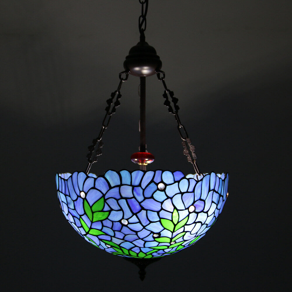 Vintage Tiffany Violet Stained Glass Round 3-Light Chandelier for Dining Room