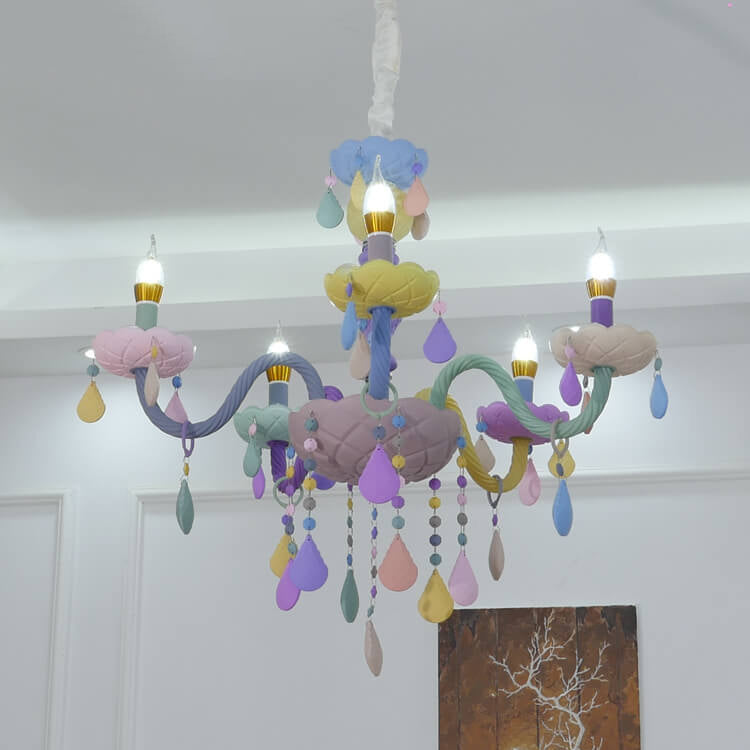 Modern Pink Princess Macaron Glass Chandelier for Kids' Bedroom