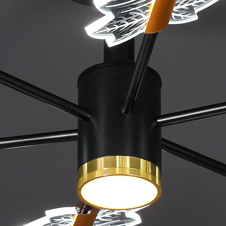 Sleek Black Iron Acrylic LED Chandelier with Maple Leaf Design for Living Room