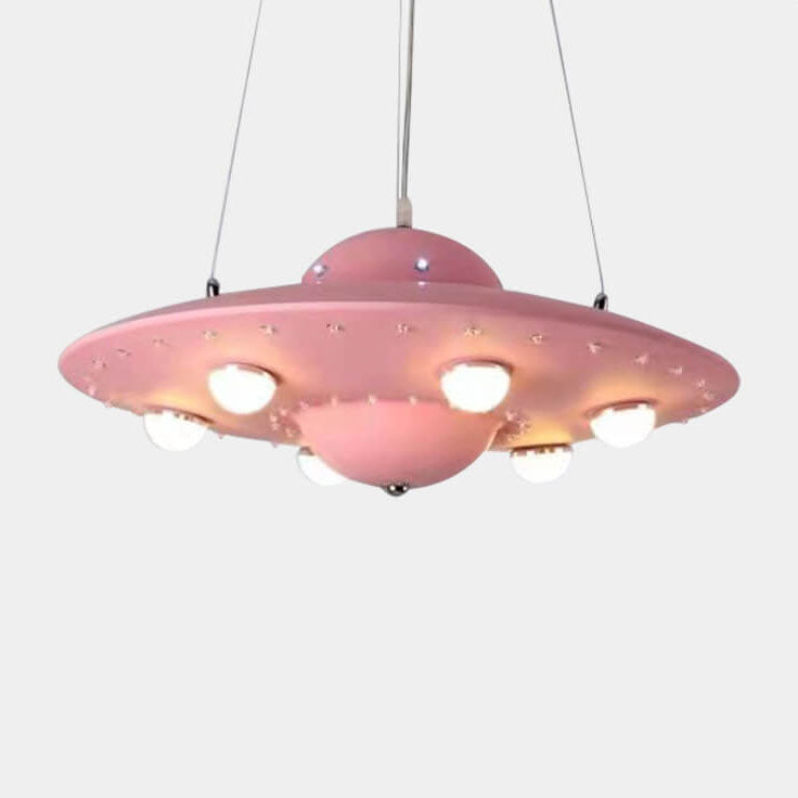 Kids' Modern Spaceship LED Chandelier in Iron & Glass for Bedroom Decor