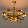 Vintage Tiffany Baroque Glass and Iron 8/11 Light Chandelier for Living Room