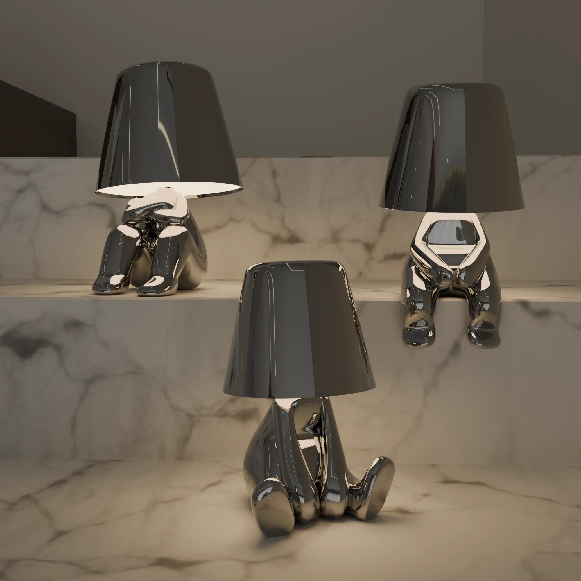 Contemporary Silver Metal Table Lamps for Living Room Bedroom Decor