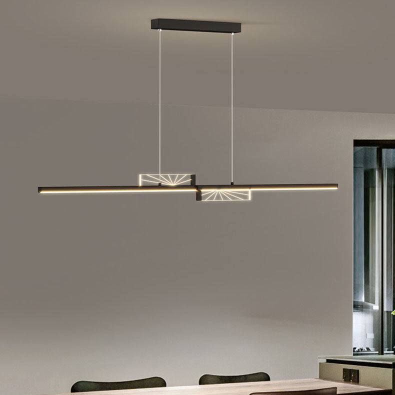Contemporary Black Iron & Acrylic LED Chandelier for Dining Room Island