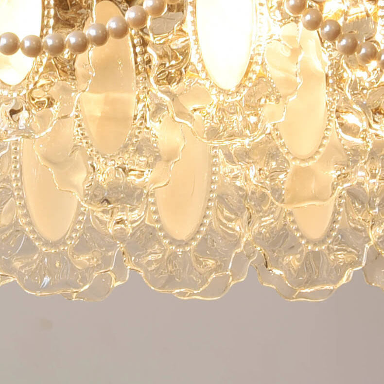 Elegant French Rectangular Pearl Iron Glass 8-Light Chandelier for Living Room