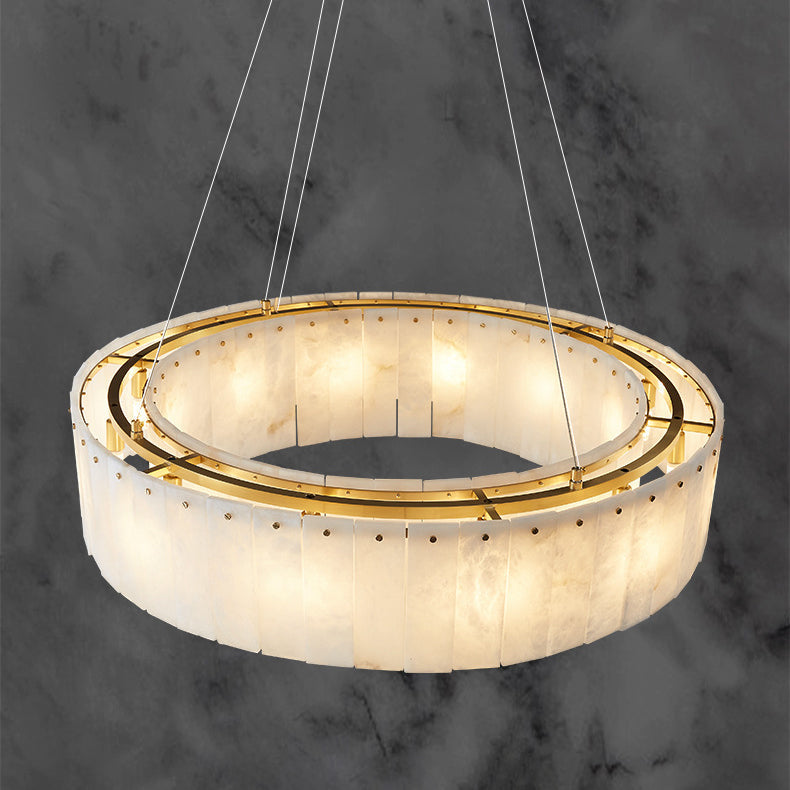 Modern Round Copper Stone Chandelier with 8/12/14 Lights for Living Room