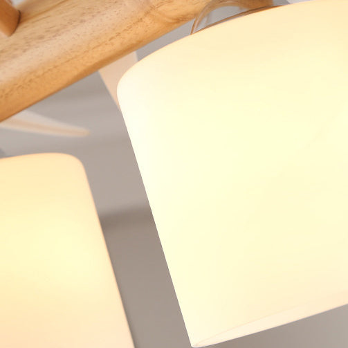 Scandinavian Wood and Glass Cylinder Chandelier for Dining Room Lighting