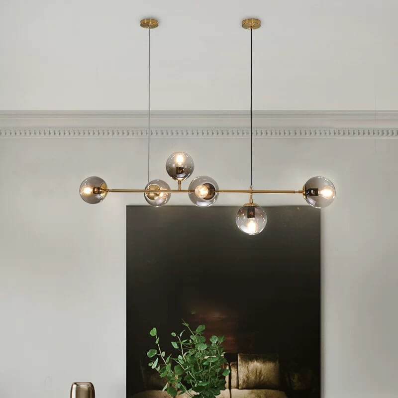 Vibrant Nordic Minimalist 6-Light Glass Orb Chandelier for Kitchen Island