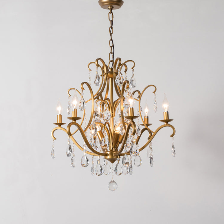 Classic French Crystal Candelabra Iron Chandelier for Living Room Elegance